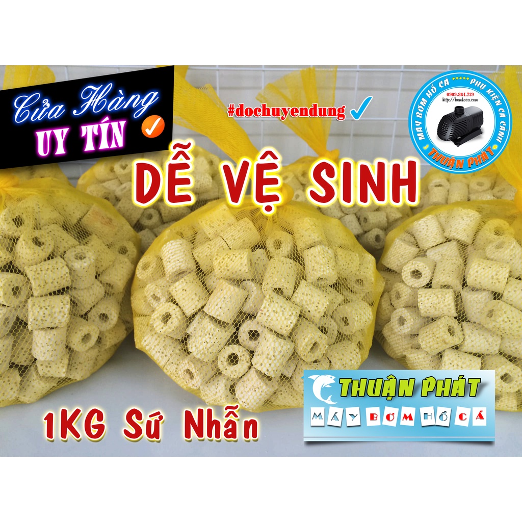 1KG Sứ lỗ lọc nước hồ cá, DỄ VỆ SINH, Sứ Nhẫn Lọc bể cá