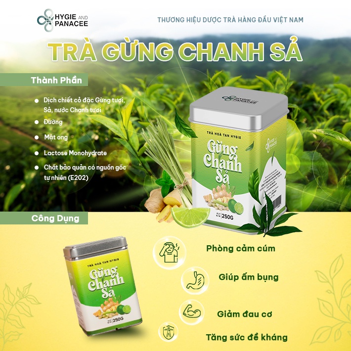 Trà Gừng Chanh Sả Hygie 50g/250g tăng sức đề kháng, detox cơ thể