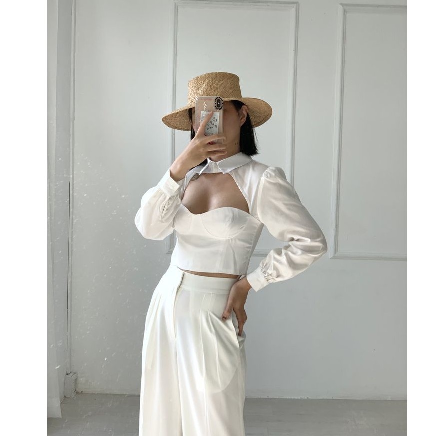 DOTTIE - Áo Sơ Mi Cúp Ngực Trắng Nữ T2366