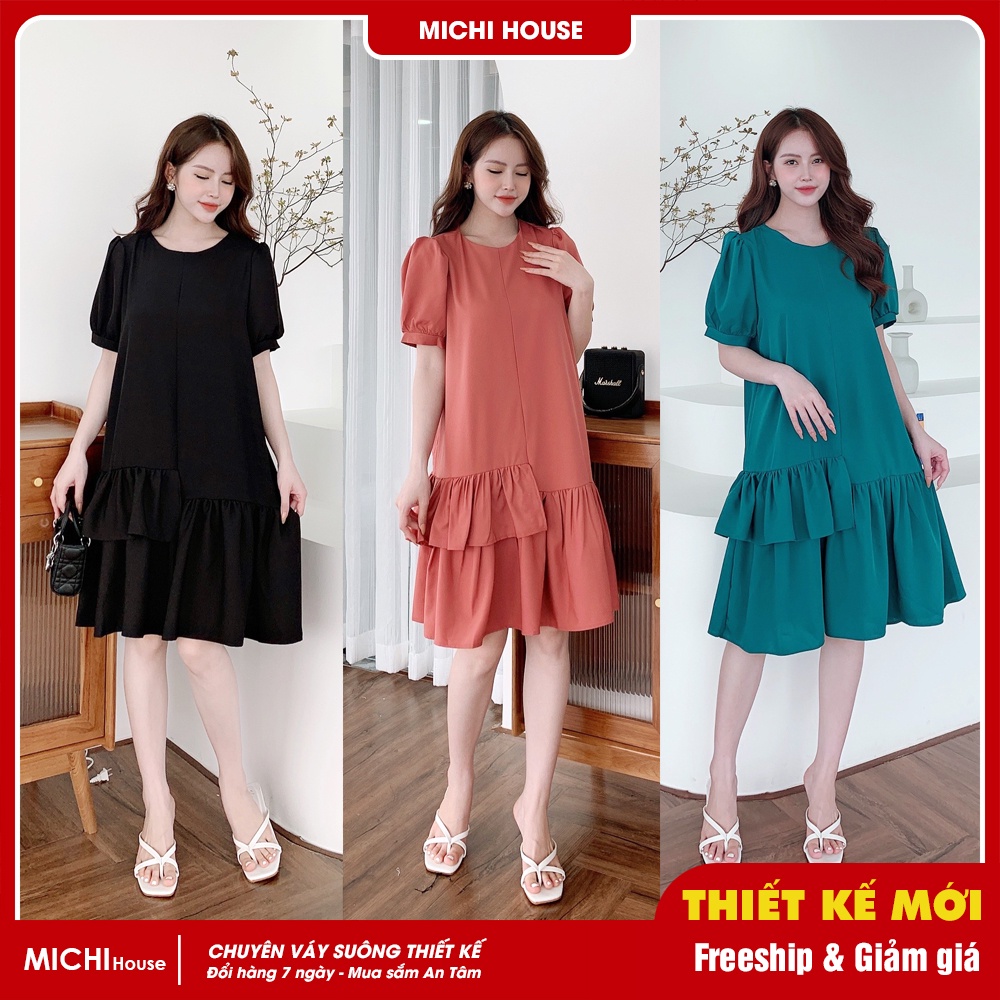 Đầm Suông Đuôi Cá Dáng Rộng MICHI House - VS223 Váy Xuông Ngắn Cổ Tròn Freesize