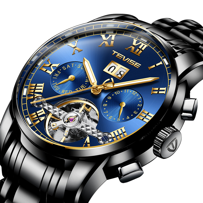 Đồng hồ Thụy Sĩ TEVISE Moon Phases Stars Đồng hồ nam chống nước Tourbillon phát sáng 9005 Dafei