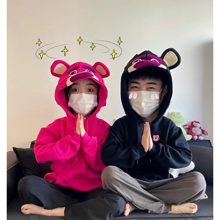 Áo hoodie nỉ bông gấu béo hồng gấu đen dâu tây cặp đôi Losto Bear Couple QCCC