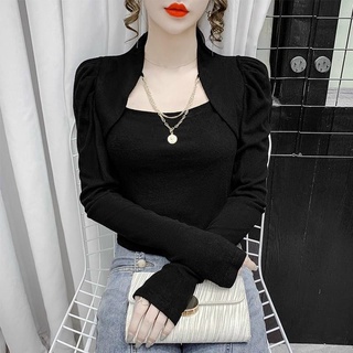 Áo croptop tay dài tay phồng cổ kiểu tặng kèm Dây Chuyền