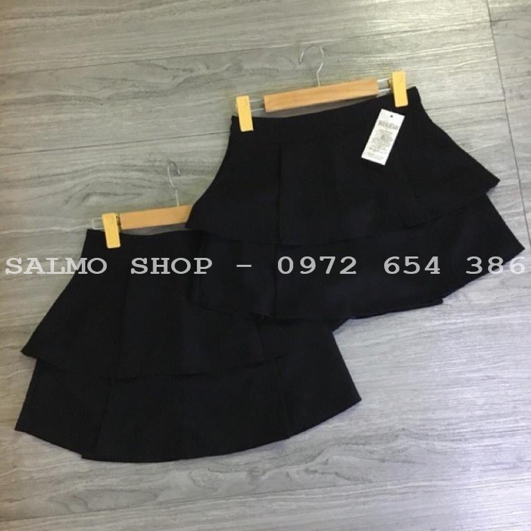 Chân váy xòe ngắn 2 tầng màu đen có quần lót trong - Chất vải Umi Hàn Quốc