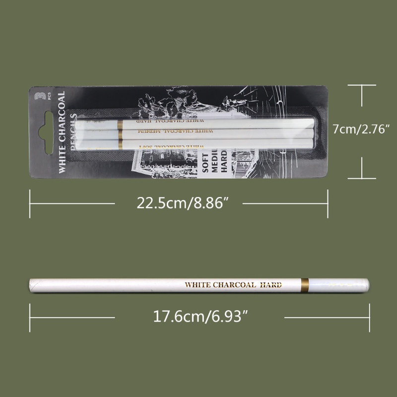 Bộ 3 Bút Chì Than Hoạt Tính Mềm Vừa Màu Trắng