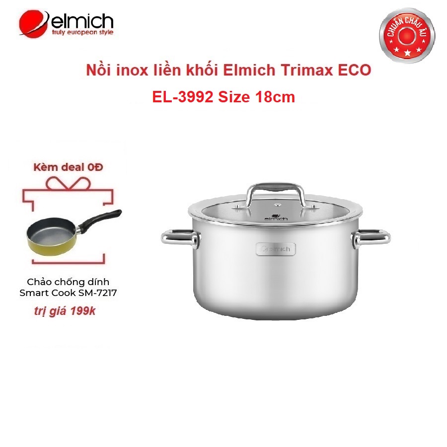 Nồi Inox 304 cao cấp 3 đáy liền khối Elmich Trimax Eco EL-3992 Size 18cm