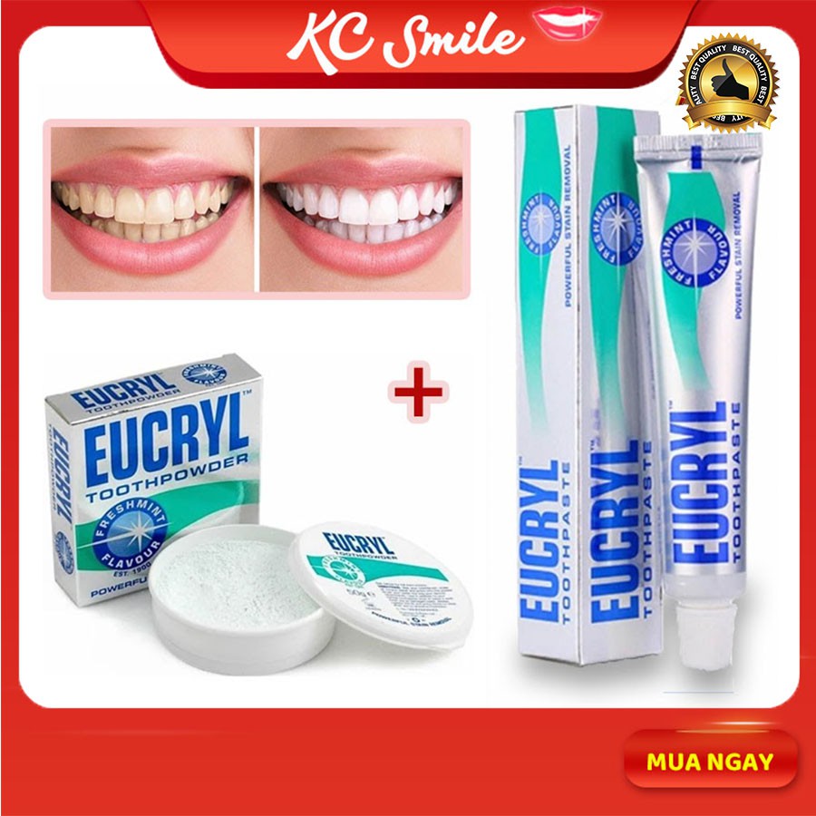 Combo Kem đánh răng Eucryl và bột tẩy trắng răng Eucryl chính hãng (50g)