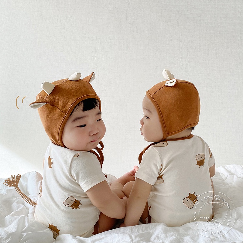 Bộ áo liền quần tay ngắn họa tiết dễ thương dành cho bé từ 0-24 tháng tuổi