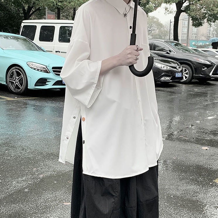 Áo Sơ Mi Nam Tay Lỡ Dáng Rộng Xẻ Tà Thời Trang