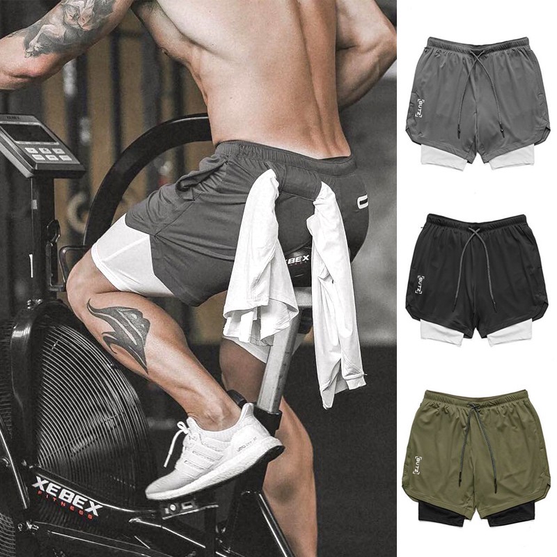 Sports Shorts Men's 2 In 1 Fitness Jogging Training Shorts