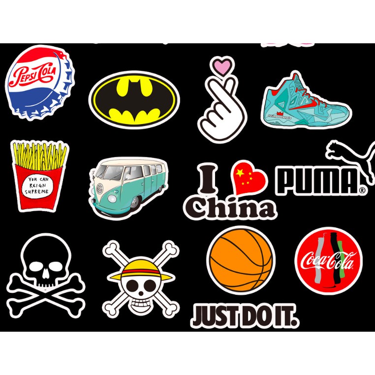 Set 50c stickers BRAND LOGOS VANS, CHAMPION, SUPREME dán máy tính laptop, vali, xe máy, mũ bảo hiểm