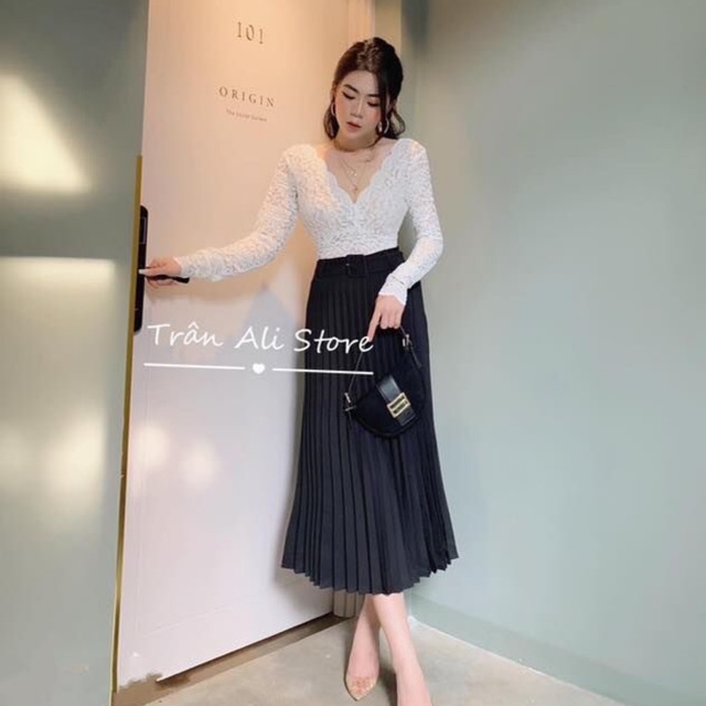 ❤️ SET ÁO REN + CHÂN VÁY DẬP LY KÈM NỊT