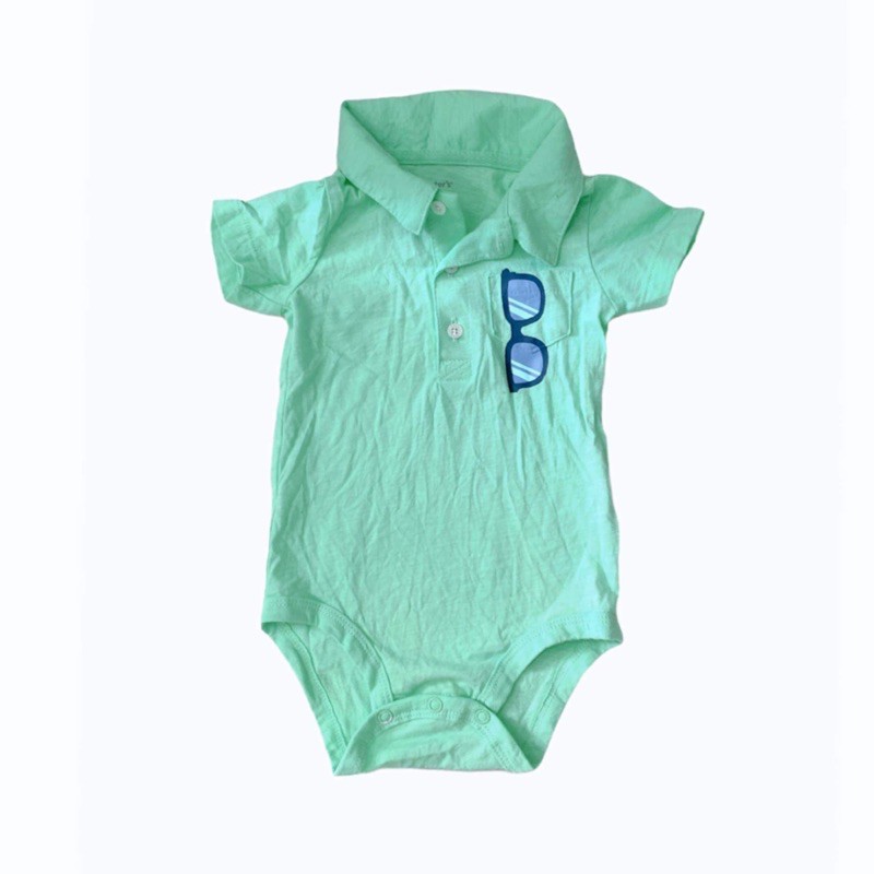 Bodysuit Tay Ngắn Cổ Polo Bé Trai Xuất Dư Màu Xanh