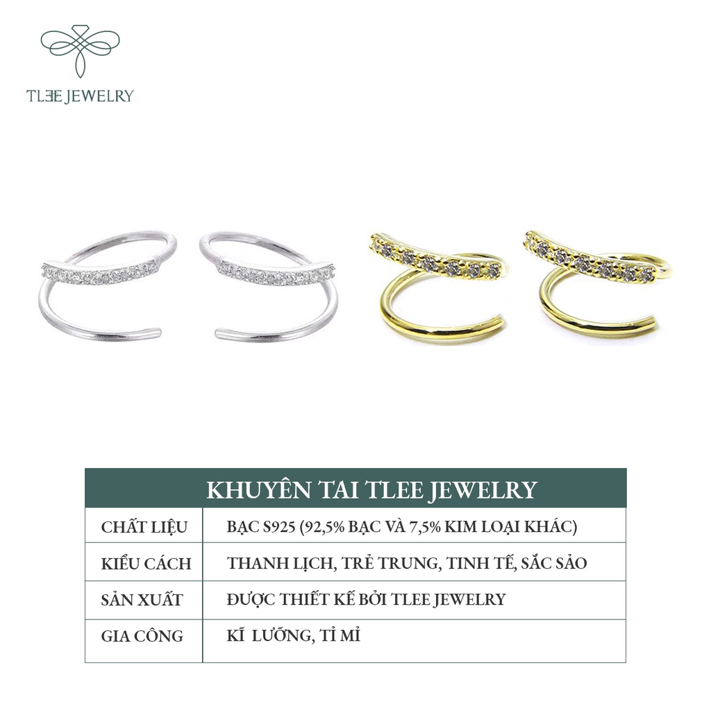 Khuyên tai bạc nữ TLEE xoắn vòng nhẹ nạm đá cao cấp NCJ B0193