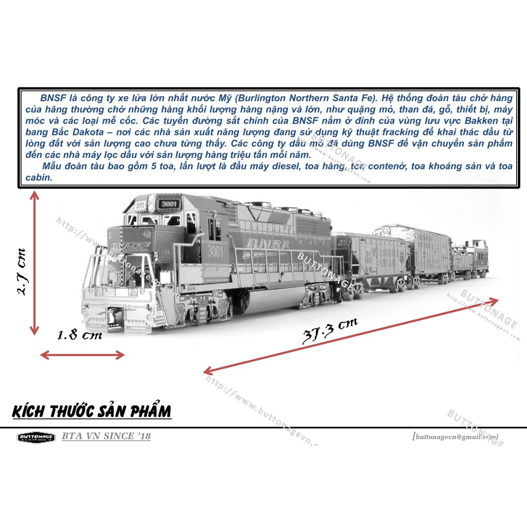 Mô Hình Lắp Ráp 3d Đoàn tàu xe lửa BNSF - Hoa Kỳ