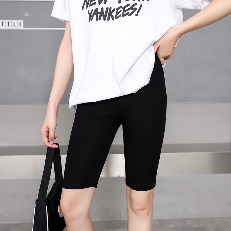 Quần ngố legging cotton cạp cao gen bụng hộp xanh HELLO mẫu mới chất dày dặn không xù