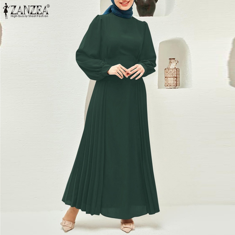 Zanzea Đầm Dài Tay Phồng Đính Nút Thời Trang Dành Cho Nữ