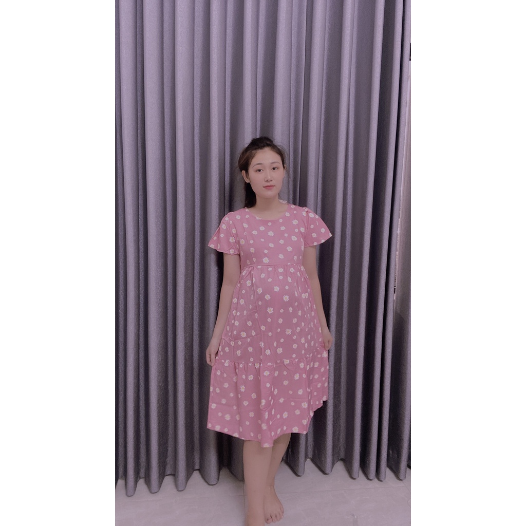 Váy bầu cao cấp chất đũi Hànthoáng mát không nhănfree size 43~68kgcam kết y hình VB42