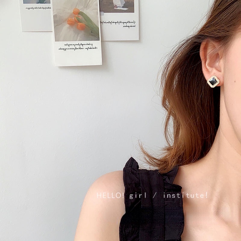 Hoa tai bạc 925 hình vuông gắn ngọc trai thời trang Hàn Quốc thanh lịch