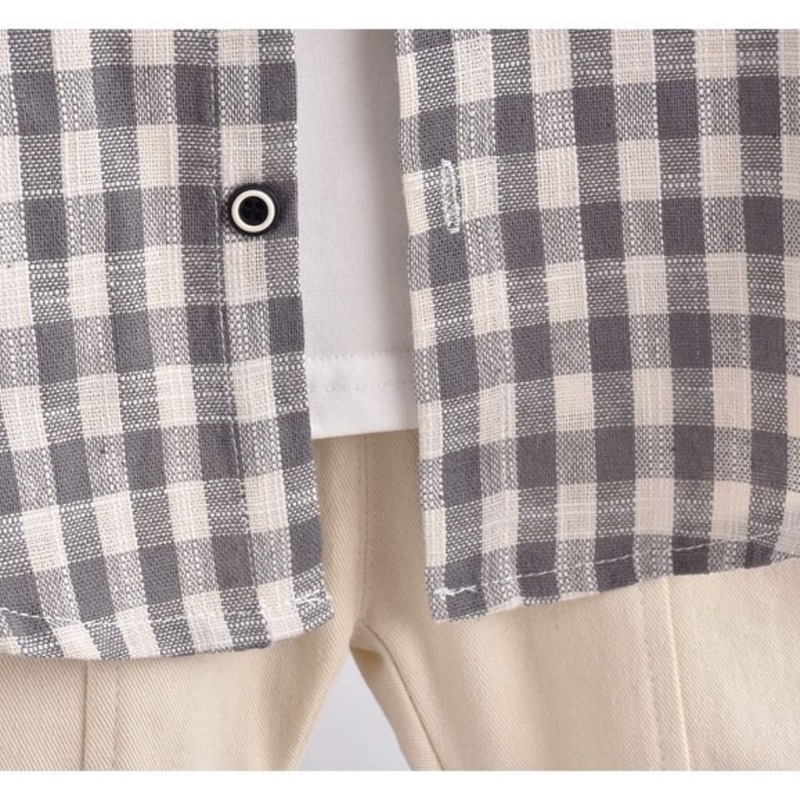 Áo sơ mi Cotton lanh tay dài họa tiết kẻ sọc thời trang xuân thu cho bé trai