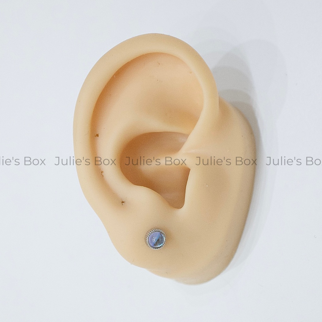 [1 CHIẾC] Khuyên Tai Đá AB Ánh Tím Tròn Màu Bạc Unisex Titanium Không Gỉ Không Ngứa Không Đen julies box 66