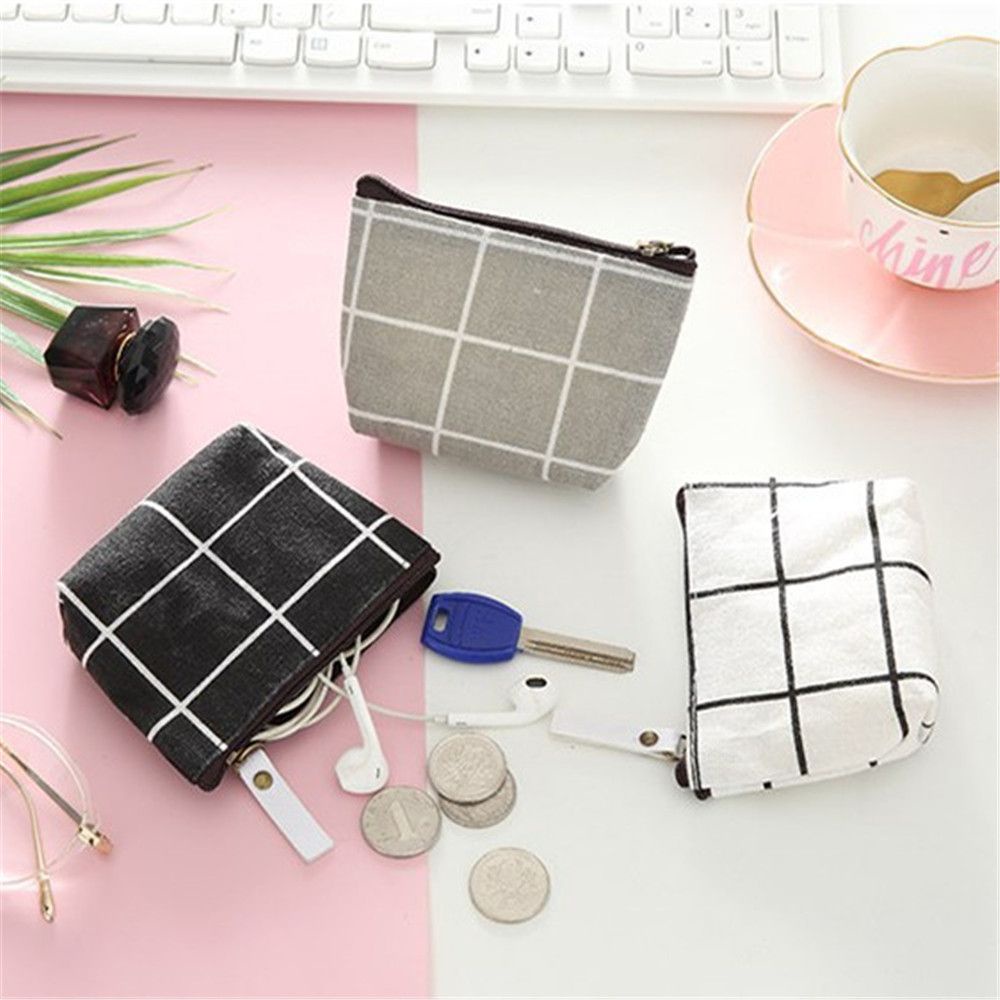 Ví đựng tiền xu MIHAN1 mini bằng cotton lanh có khóa kéo nhiều màu thời trang cho nữ