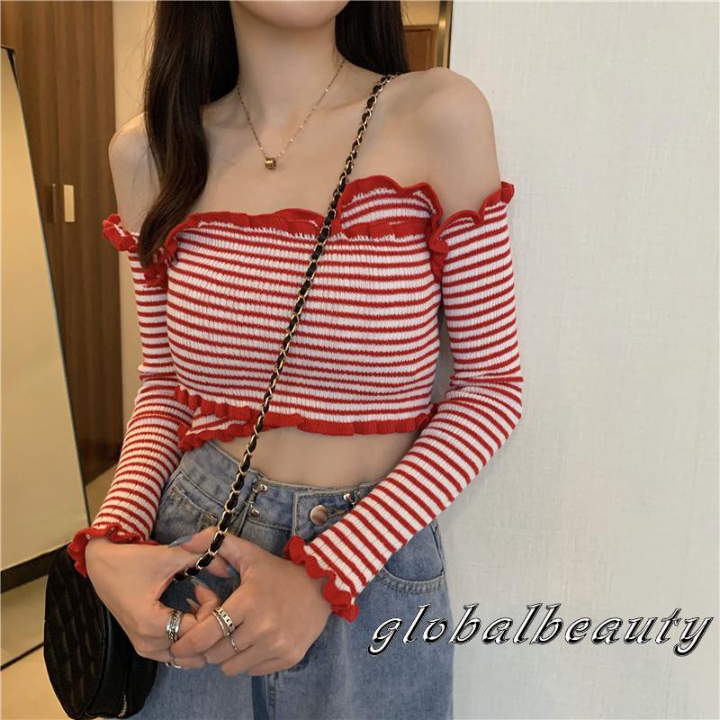 Áo Croptop Tay Dài Trễ Vai Thiết Kế Đan Dây Chéo Quyến Rũ | BigBuy360 - bigbuy360.vn