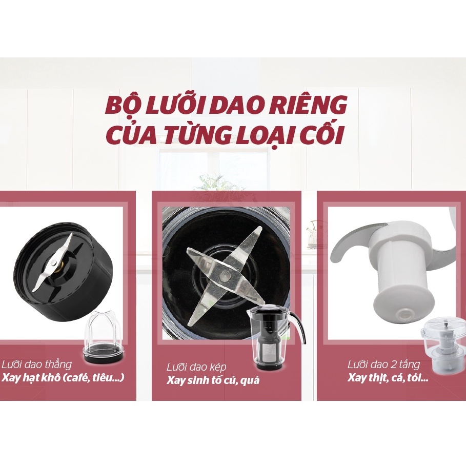 [Mã ELHA22 giảm 5% đơn 300K] Máy xay sinh tố đa năng cầm tay mini Sunhouse SHD5322 3 cối xay tiện lợi - HAPOS