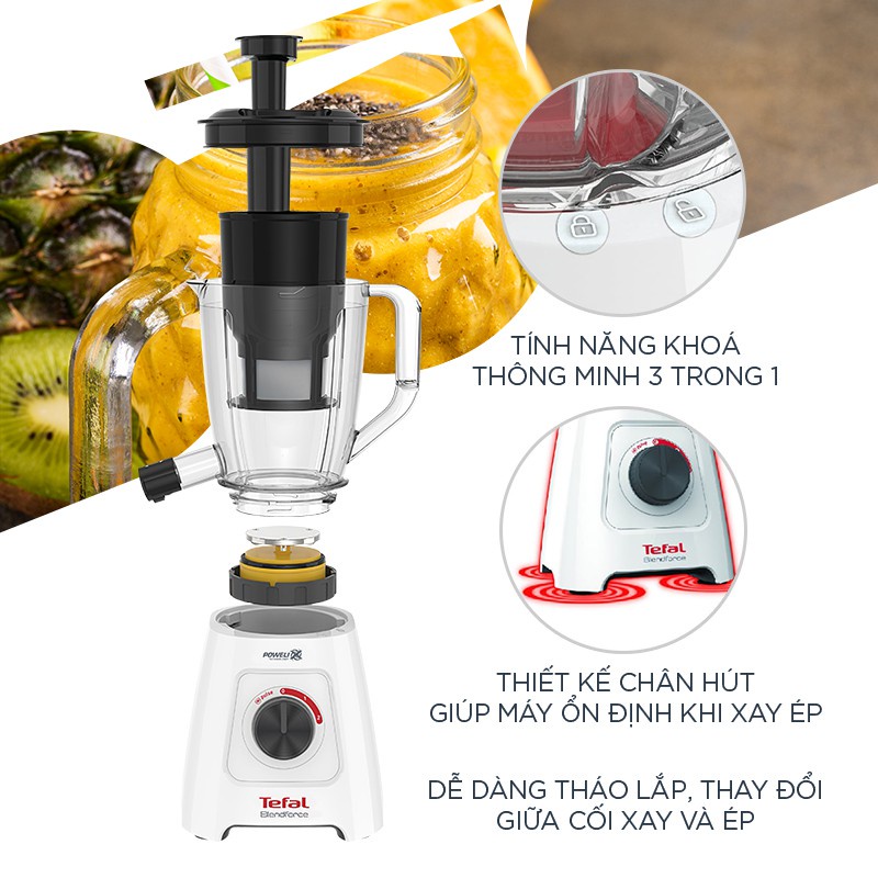 Máy Xay Sinh Tố, Ép Trái Cây Đa Năng 2 In 1 Tefal BL42Q166 - Hàng Chính Hãng (Bảo Hành Toàn Quốc 2 Năm)