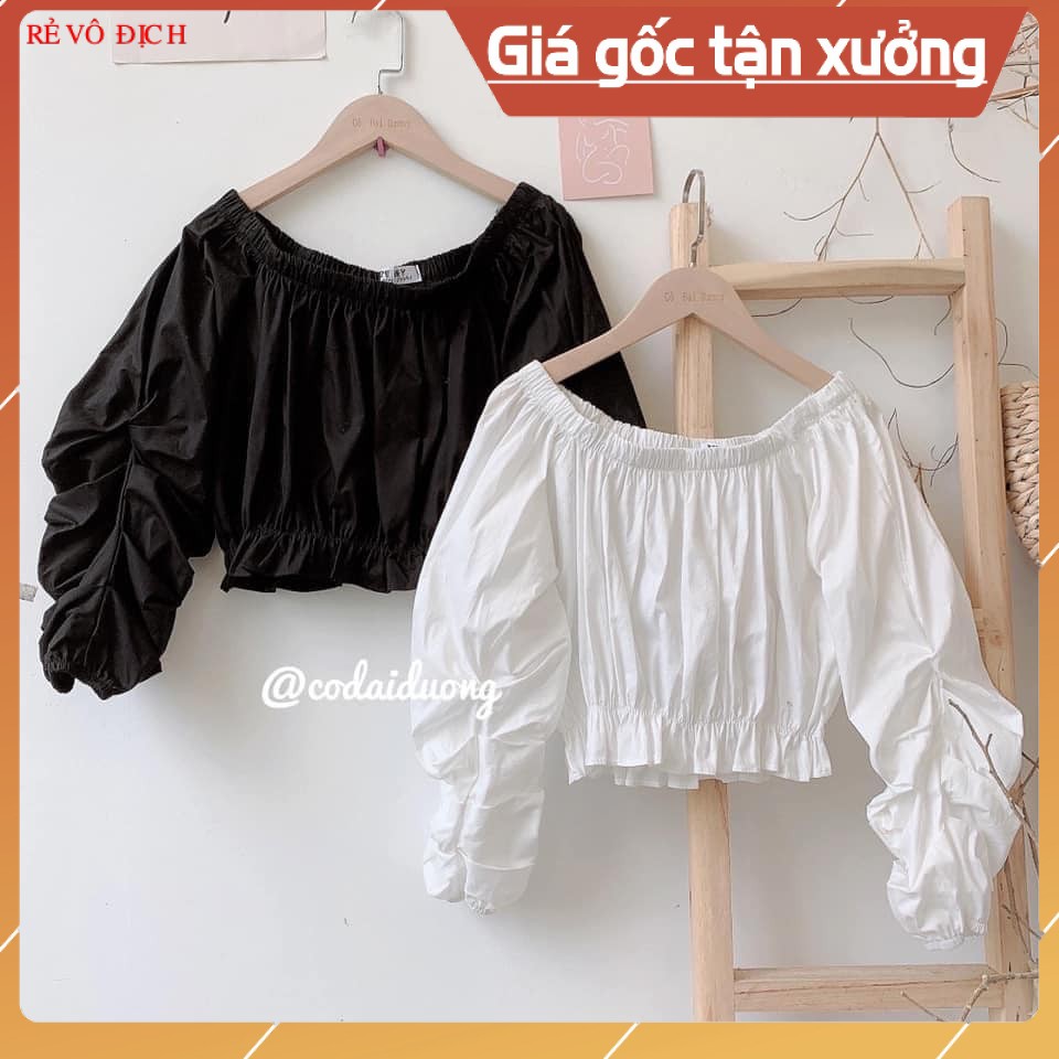 [RẺ VÔ ĐỊCH] Áo Trễ Vai Bánh Bèo 2 Màu Đen trắng, Áo sơ mi trễ vai Croptop cho bạn thêm cuốn hút, sexy, tự tin