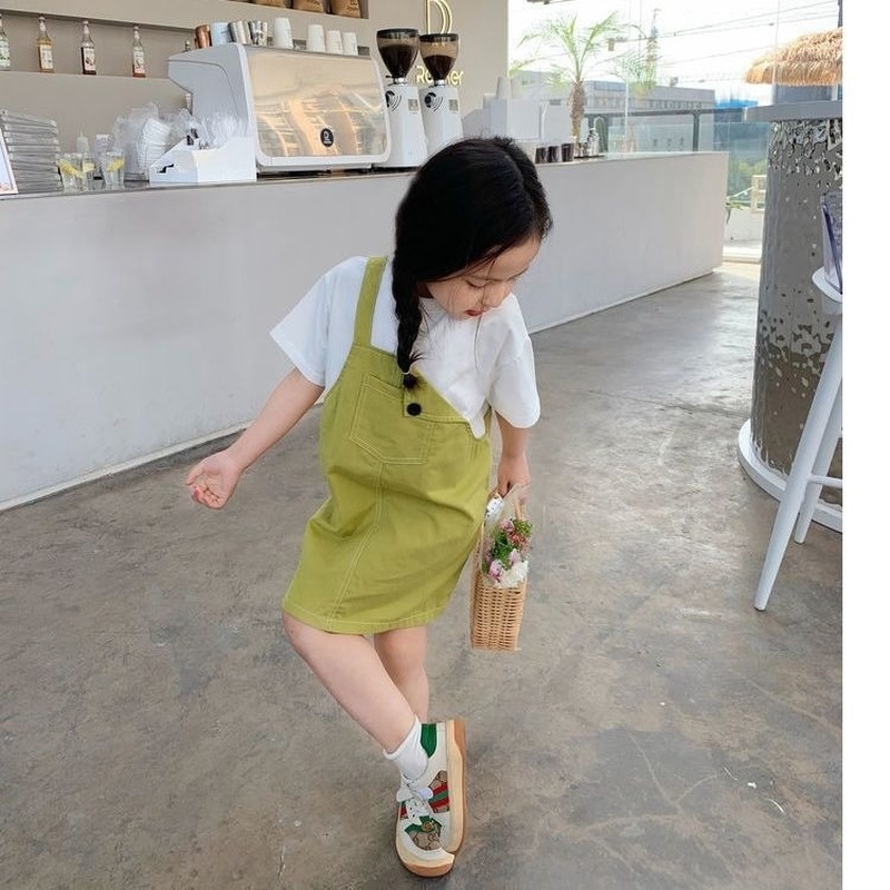 Đầm Ngắn Tay Phối Dây Xinh Xắn Thời Trang Mùa Hè Cho Bé Gái