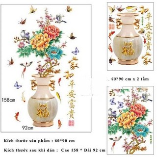 Decal Dán Tường Bình Hoa Sen - Bình Hoa Đào - Bình Hoa Mẫu Đơn