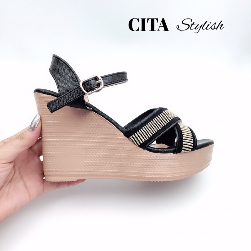 Sandal cao gót 💖 FREESHIP 💖 đế xuồng quai chéo cao 8 cm CITA STYLISH êm nhẹ tôn dáng mã CITA.46