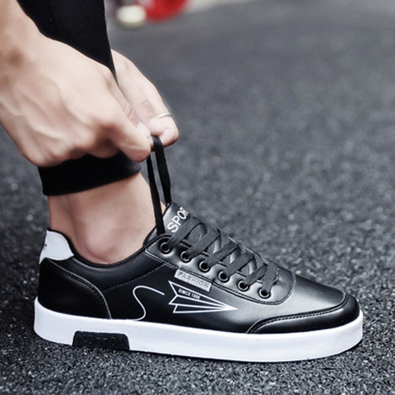 Giày Thể Thao Bằng Da PU Màu Trắng Dễ Phối Đồ Thoáng Khí Phong Cách Hàn Quốc Cho Nam