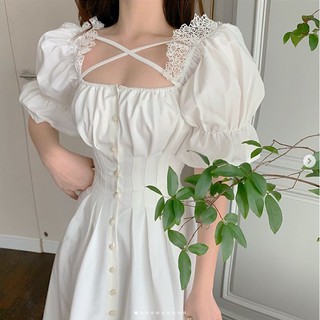 (R142) đầm ulzzang victoria tay bồng thắt dây