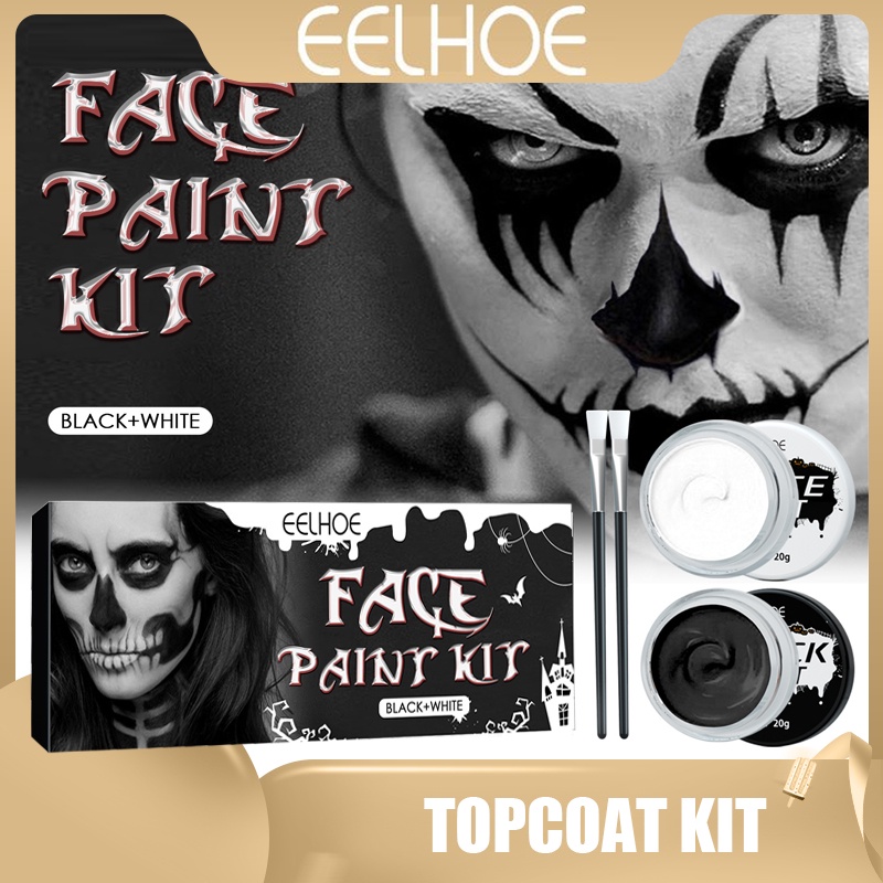 EELHOE Halloween black and white body painting Body painting Special cosmetic pigment Makeup foundation make-up Body concealer Large capacity professional paint palette kit Equipped with brush 2pc/set