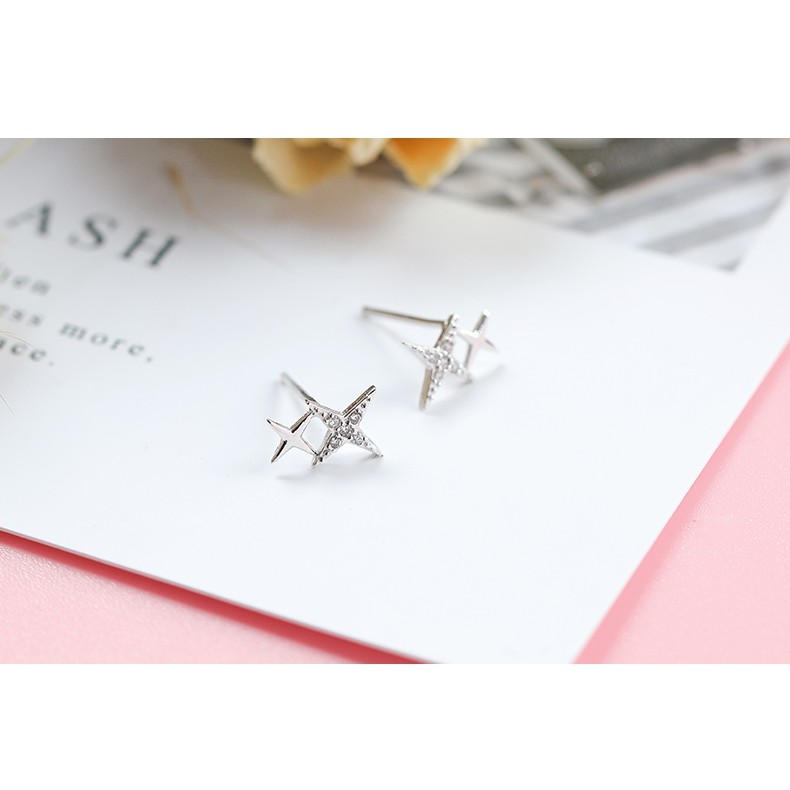 Bông tai bạc nữ nạm đá ngôi sao đôi tỷ muội DaLiA Jewelry khuyên tai bạc 925 xinh xắn