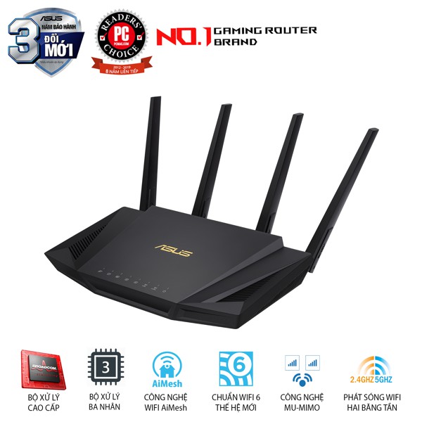 Bộ phát wifi ASUS RT-AX58U Wifi 6 AX3000 2 băng tần