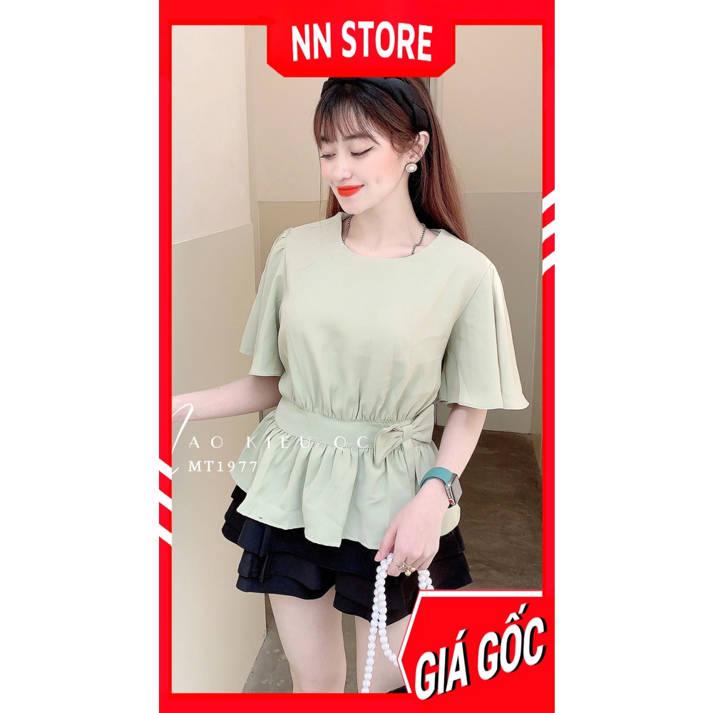 Áo kiểu công sở nữ vải MT siêu mềm mịn tay loe phối nơ nhiều màu dễ thương MT1977