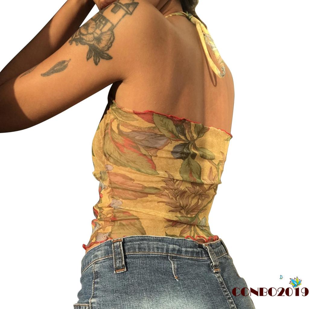 Áo Sát Nách Phối Lưới In Hoa Thời Trang Mùa Hè Quyến Rũ Cho Nữ