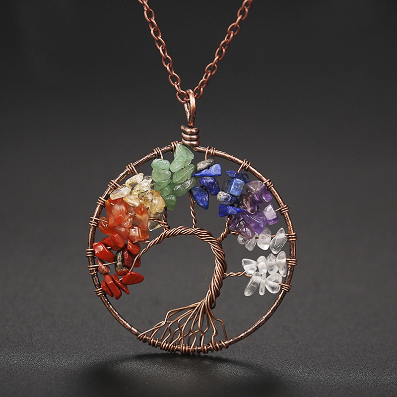 Vòng cổ Mặt Đá Chakra Tự Nhiên Hình Cây May Mắn
