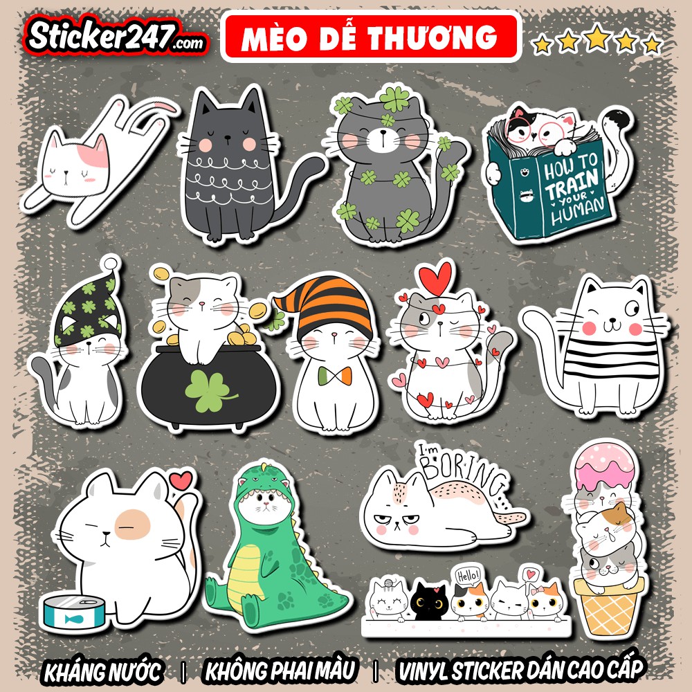 Sticker Mèo Dễ Thương Cute 🌈𝑭𝒓𝒆𝒆𝒔𝒉𝒊𝒑 chống nước, sticker dán laptop, điện thoại, đàn guitar, mũ bảo hiểm, vali, ipad