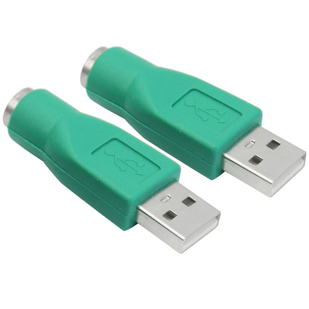 Cặp đầu nối chuyển đổi bằng nhựa màu xanh lá từ cổng usb sang chuột cho cho PS2