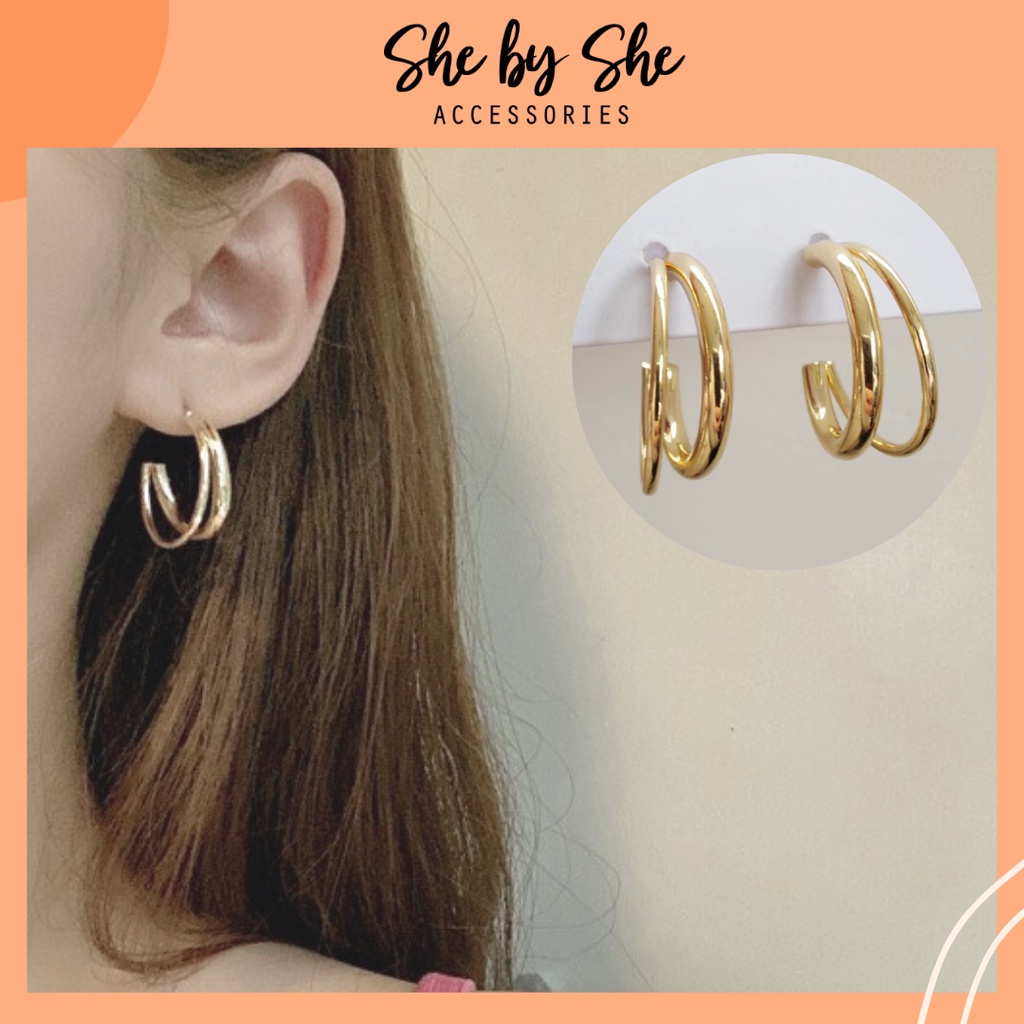 Bông tai nữ tròn mạ vàng SHEBYSHE - K17.4