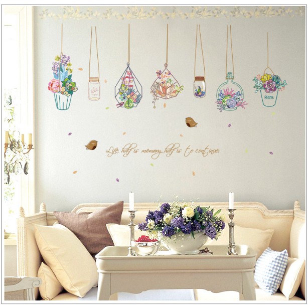 Decal trang trí tường Chậu hoa phong cách hiện đại