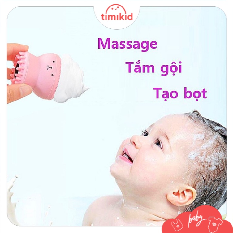 Dụng Cụ Tắm Gội Massage Tạo Bọt Silicon Siêu Mềm 3 in 1 Gội Đầu, Kỳ Lưng, Rửa mặt Cho Mẹ Và Bé