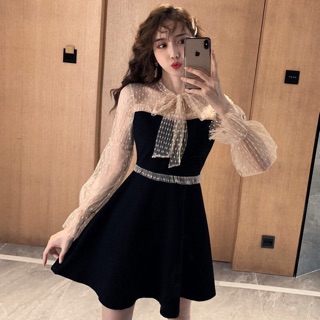 đầm thu đông 2019 chât voan tay lưới