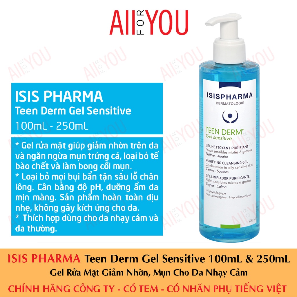 ISIS Pharma Teen Derm Gel Sensitive 100mL & 250mL - Gel Rửa Mặt Giảm Nhờn Mụn Cho Da Nhạy Cảm