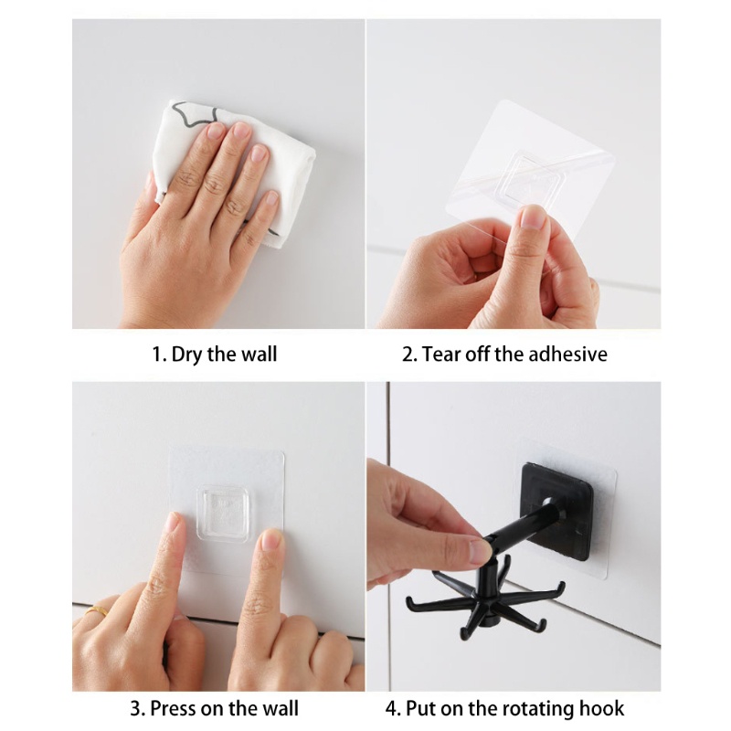Móc treo đồ gắn tường không cần khoan thiết kế đơn giản nhiều móc có thể xoay tiện dụng cho nhà tắm / nhà bếp