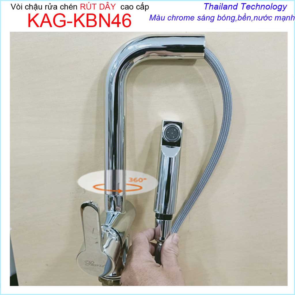 Vòi rửa chén bát rút dây KAG-KBN46, Vòi Proxia nóng lạnh Chrome bóng,  vòi bếp nóng lạnh chậu rửa chén Proxia